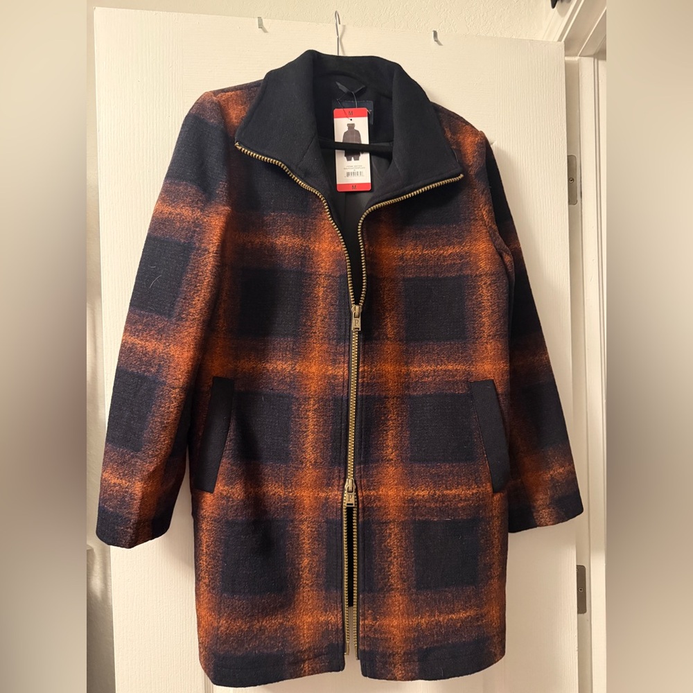Pendleton Navy and Orange Plaid Pea Coat